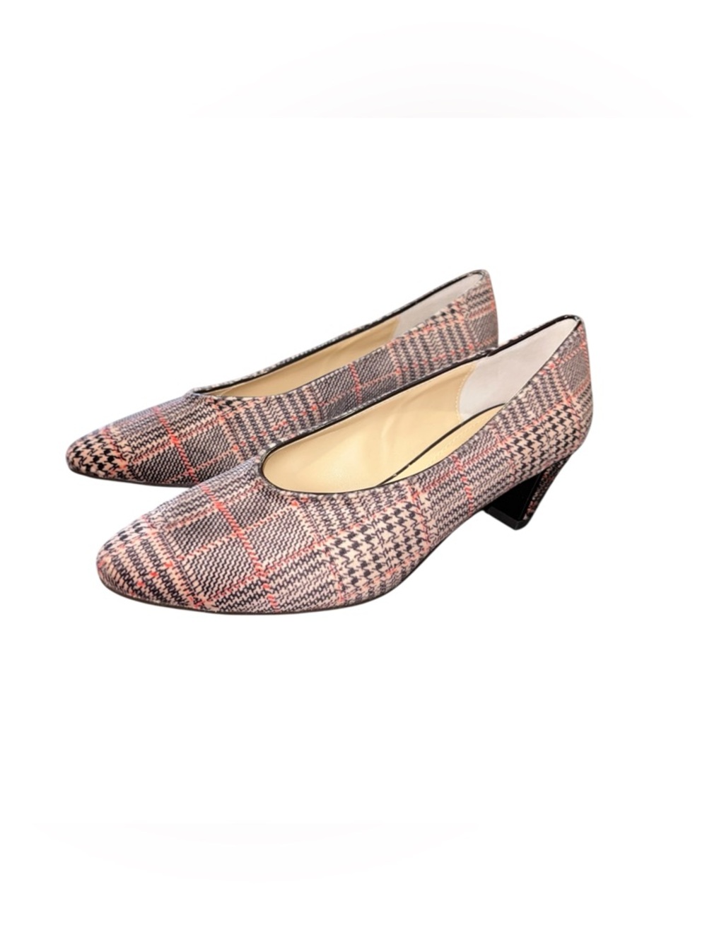 J.Renee Plaid Pointed Toe Low Heel Pumps in Pink and Black
